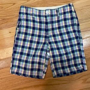 Boys Linen Flat Front Short Blue Multi Plaid